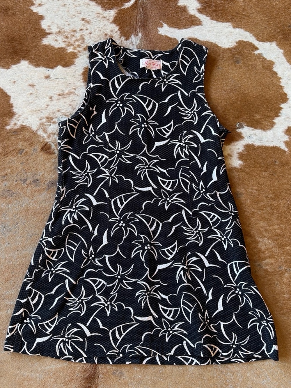 Vintage Black and White Floral A-Line Mini Dress